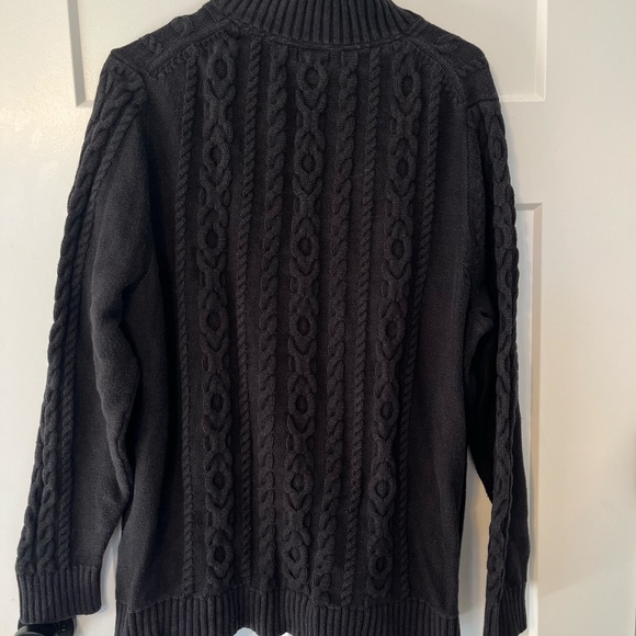 L.L. Bean Women's 100% Cotton Zip Up Mock Collared Cable Knit Cardigan 2XL Black - Picture 3 of 10